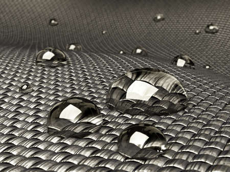 Very high resolution 3d rendering of a waterproof fabric with water droplets.の写真素材