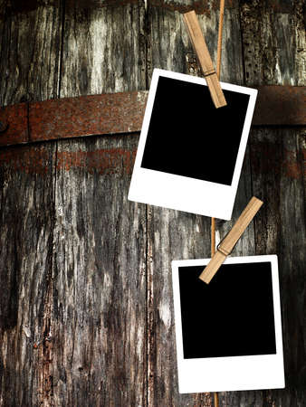 Four photos attached to a stringe with a defocused background の写真素材