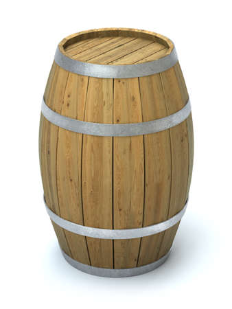 Very high resolution 3d rendering of a wooden barrel isolated over white の写真素材