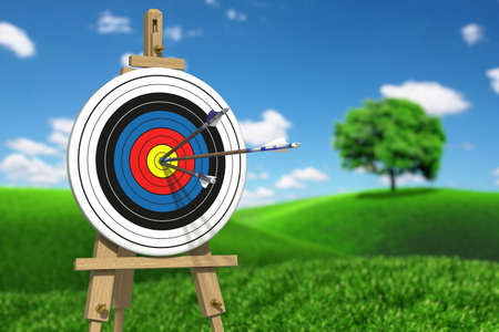Very high resolution illustratione of three arrows on an archery targetの写真素材