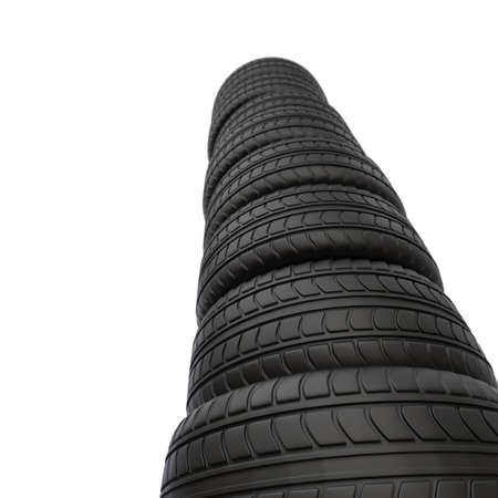 Very high resolution 3D rendering  of a wheels stack isolated on white の写真素材