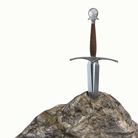 Very high resolution 3d rendering of a sword stuck in the stoneの写真素材