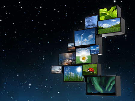 Very high resolution rendering of monitors with nature picturesの写真素材