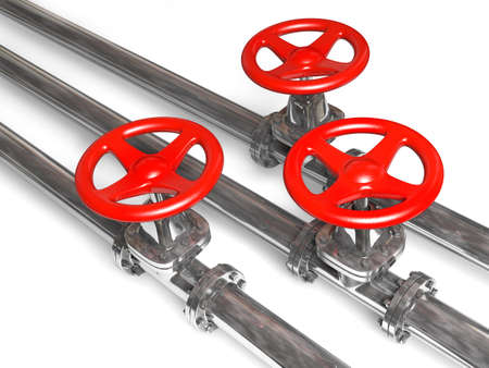 Very high resolution 3d rendering of three tubes with their valves の写真素材