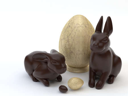 Chocolate rabbit and egg computer generated imageの写真素材