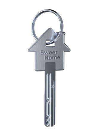 Very high resolution 3d rendering of an house shaped keyの写真素材