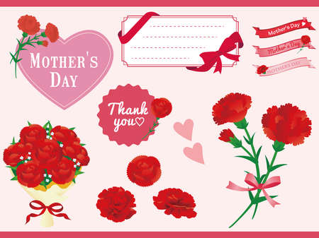 Happy mother's day. Greeting card with mother's day. Floral background. Hand painted watercolor carnation flowers.のイラスト素材