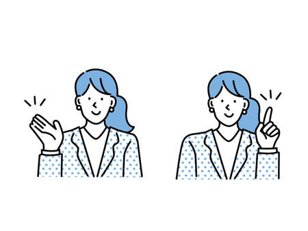 Illustrations of women representing points, attention, and presentations business, clicks, checks, ideas, discoveriesのイラスト素材