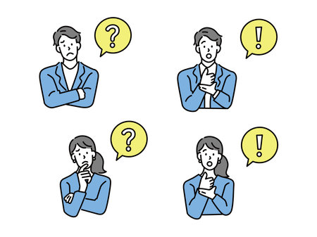 resolution, Confused woman thinking together. People with question marks vector illustration. men with question, thinking guyのイラスト素材