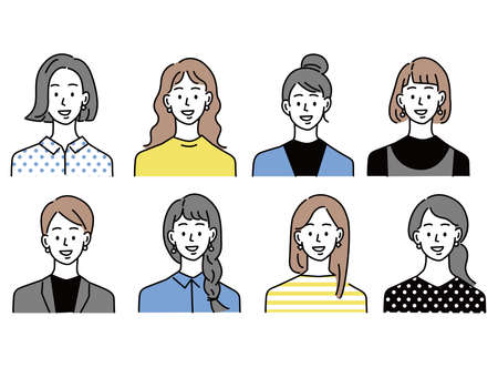 Person icon illustration .female, male, fashion, hairstyle, youth, face patternのイラスト素材