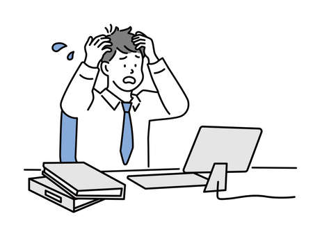 Illustrations of men working overtime . work, business, materials preparation, meetings, fatigue, busyness, irritationのイラスト素材