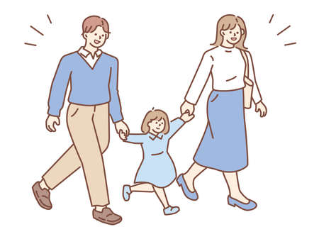 Illustrations of family, shopping and shopping.Children, travel, walk, commute to school, commute to work, go out.のイラスト素材