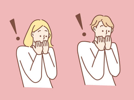 An illustration of a surprising woman peeping into it.Disturbed, questioned, curious, troubled, imagined, worried.のイラスト素材