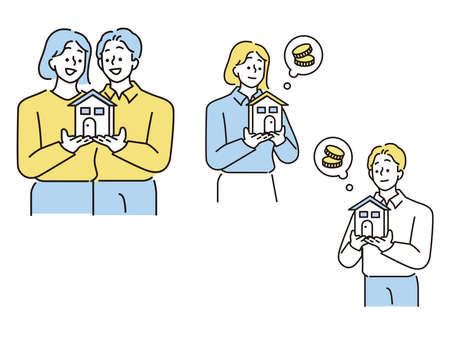 Savings, illustrations of saving money . savings, home, loans, payments, singles, family, savings, money, side jobs.のイラスト素材