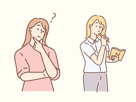 Confused man thinking together. People with question marks vector illustration.のイラスト素材