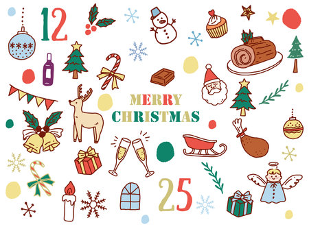 Black and white, monotone, and line drawing illustrations.Handwritten, stylish, magazine, fashion, Christmas, winter, Santa.のイラスト素材