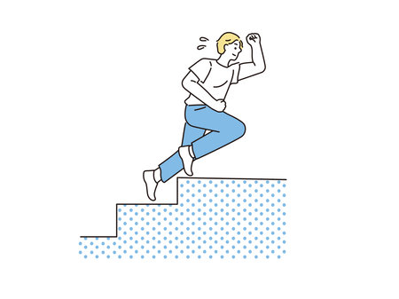 Illustration of climbing stairs: ambition, haste, running, leaping, effort.のイラスト素材