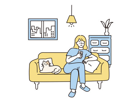An illustration to relax at home.Holiday, indoor.のイラスト素材