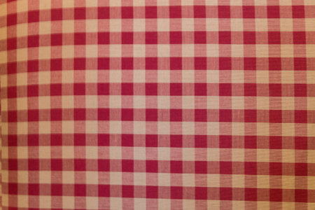 Red and white plaid textile fabric backgroundの写真素材