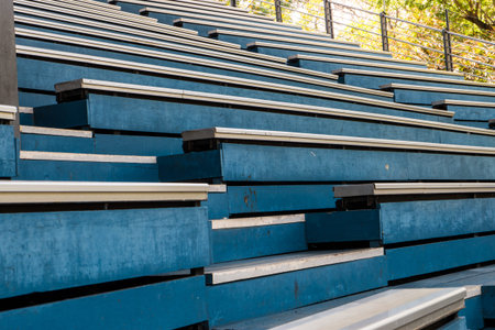 Old stadium benches in the zoo  for visitor to see the showの写真素材