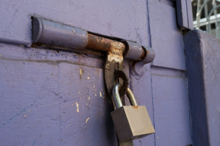 ock on purple wooden door with copy space