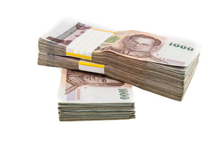 Thailand money banknotes stacked isolated