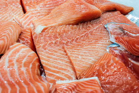 Fresh salmon sell in the marketの写真素材