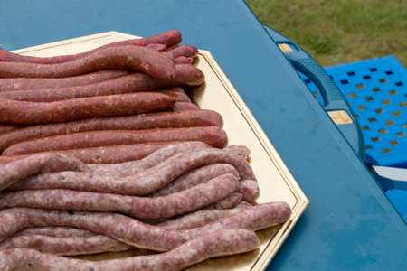 raw merguez ready for bbqの写真素材