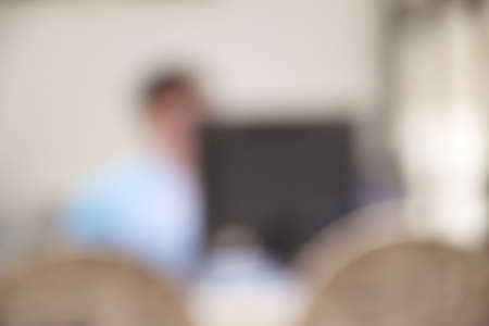 Blurred customer service officer working  on tableの写真素材