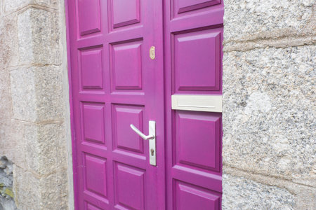 Pink Door with stone wallの写真素材
