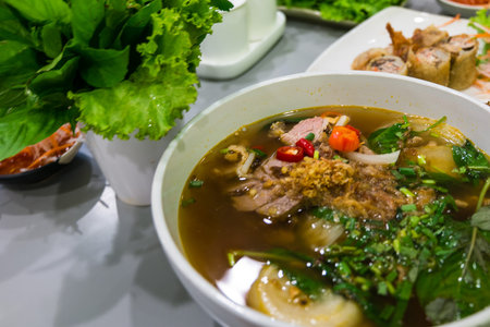 A bowl of traditional Vietnamese noodle / pho noodle / beef noodle.