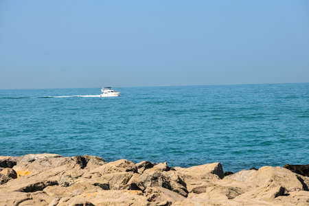 Dubai, United Arab Emirates -November 5, 2015:  Yachts Charter  cruising  near the shore.のeditorial素材