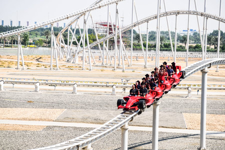 ABU DHABI, UAE - November 7,2015: Formula Rossa, the fastest roller coaster in the world in Ferrari World amusement park at Yas Island - Abu Dhabi UAE.のeditorial素材