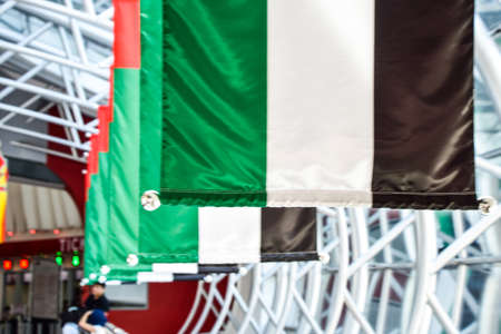 ABU DHABI, UAE - November 7,2015: UAE flag in Ferrari World at Yas Island in Abu Dhabi.Ferrari World is the largest indoor amusement park in the world.のeditorial素材