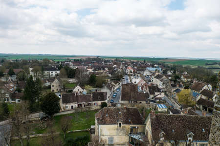 PROVINS, FRANCE - March 21, 2015:View of Provins medieval city from Cesar tower. Provins - commune in Seine-et-Marne department, Ile-de-France region, north-central France. UNESCO World Heritage Site.のeditorial素材
