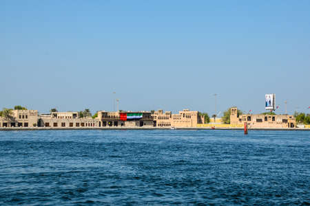 Dubai, United Arab Emirates -November 6, 2015:People on traditional abra ferries on November 6,2015 in Dubai, UAE. Shipbuilding technology is unchanged from the 18th century.のeditorial素材