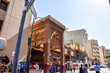 Dubai, United Arab Emirates -November 6, 2015: Shops and vendors in the ancient covered textile souq Bur Dubai in the old city centreのeditorial素材