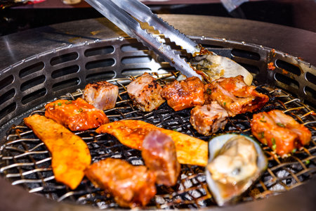 Korean BBQ grill at the  restaurant.の写真素材