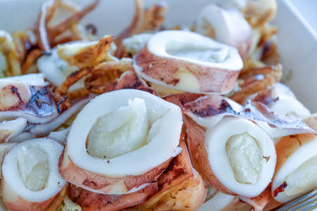 Squid fried garlic, thai dish.の写真素材