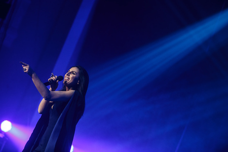 KYIV, UKRAINE - DECEMBER 5: The famous Ukrainian singer Jamala smiles presenting her new album "Podykh" (Breath), 5 December 2016, International Center of Culture and Arts (October Palace)のeditorial素材
