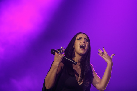 KYIV, UKRAINE - DECEMBER 5: The famous Ukrainian singer Jamala gave a concert presenting her new album "Podykh" (Breath), 5 December 2016, International Center of Culture and Arts (October Palace)のeditorial素材