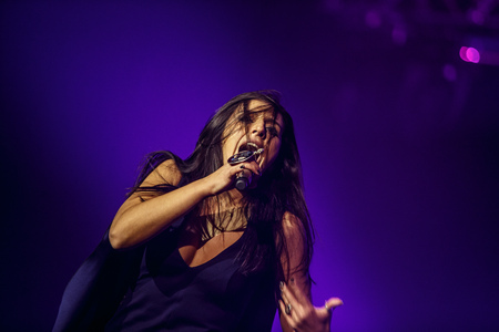 KYIV, UKRAINE - DECEMBER 5: The famous Ukrainian singer Jamala gave a concert presenting her new album "Podykh" (Breath), 5 December 2016, International Center of Culture and Arts (October Palace)のeditorial素材