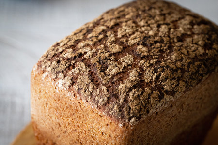 Rye artisan bread close up photo with white backgroundの写真素材