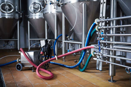 Equipment for the production of handicraft beer. Pump for pumping water. Front view.の写真素材