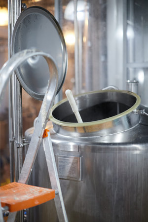 Equipment for the production of handicraft beer, centrifugal for wort filtration. Front view.