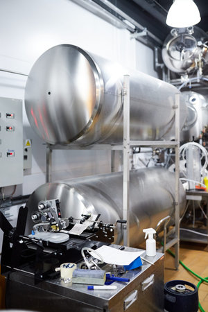Equipment for the production of handicraft beer. Containers for storage of finished beer. Front...