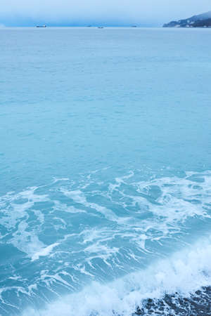 Winter landscape, sea and waves. Russia, the Black Sea. Front view.の写真素材