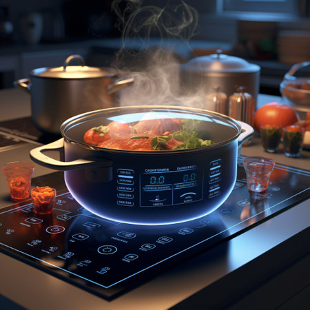 Cooking in a pot on the kitchen table. 3d renderingの素材