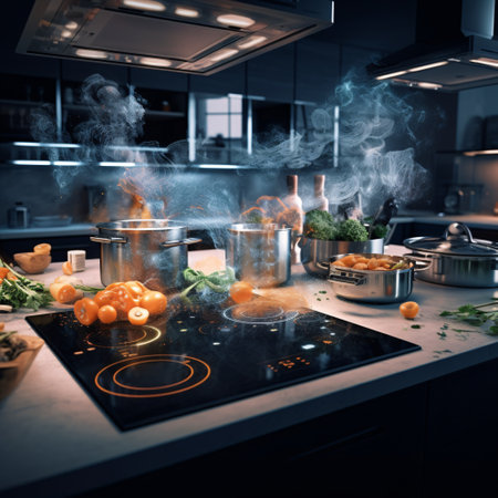 Cooking in a modern kitchen. The concept of healthy eating.の素材