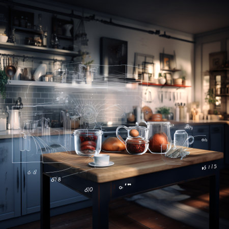 Kitchen interior design. 3d rendering toned image double exposureの素材